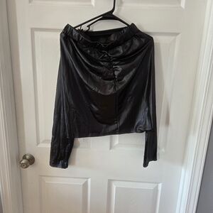 Elegant Black Women's Skirt Set With Top Faux Leather